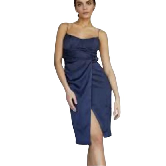 Misha Collection x Free People Rina 2 / XS Blue Ruched Silky Bustier Belted Midi - Picture 6 of 9